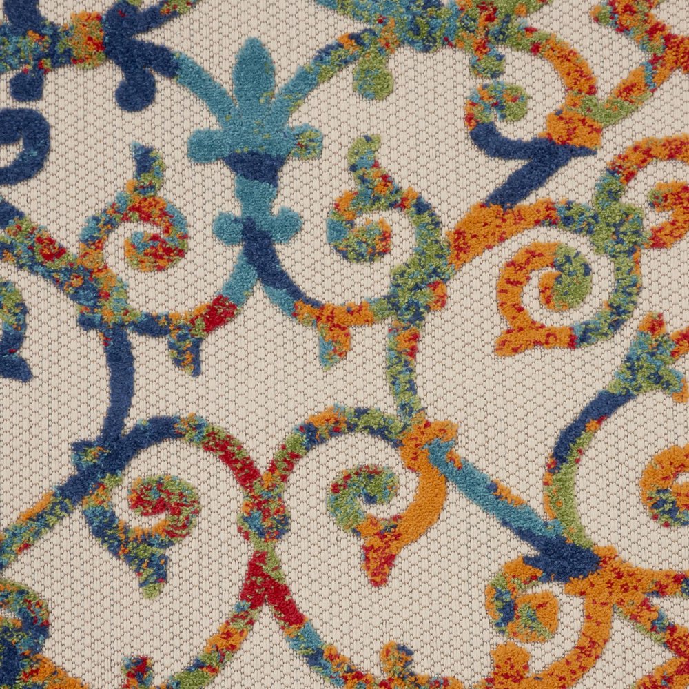 8' Ivory Blue Orange And Green Round Trellis Indoor Outdoor Area Rug HomeRoots