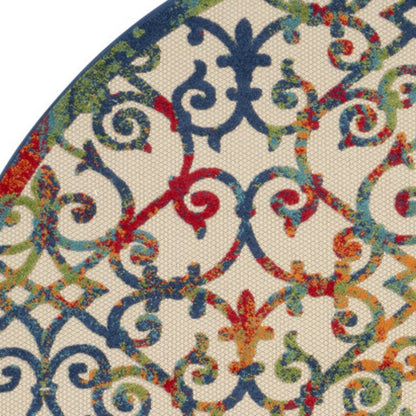 8' Ivory Blue Orange And Green Round Trellis Indoor Outdoor Area Rug HomeRoots