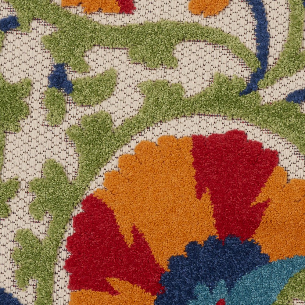 4' Navy Blue Beige Green Blue And Red Round Floral Indoor Outdoor Area Rug HomeRoots