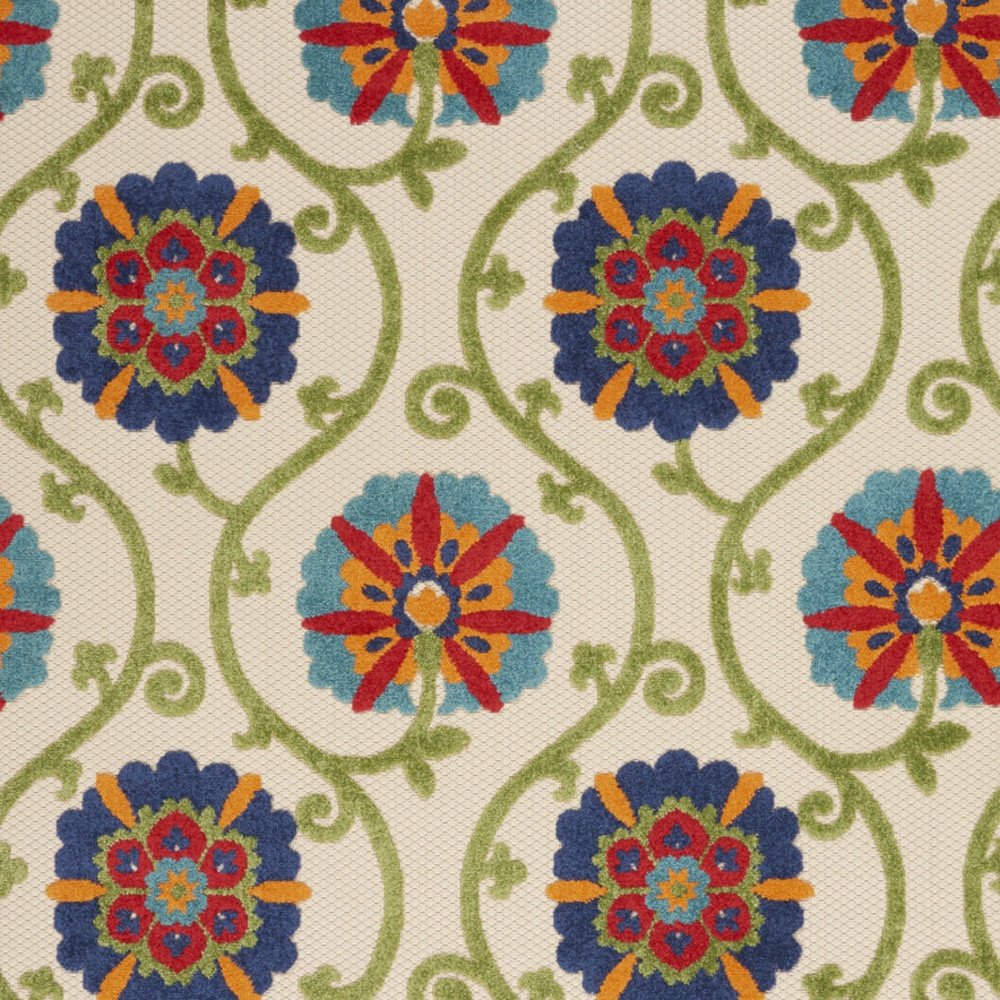 6' X 9' Navy Blue Beige Green Blue And Red Floral Indoor Outdoor Area Rug — view 4