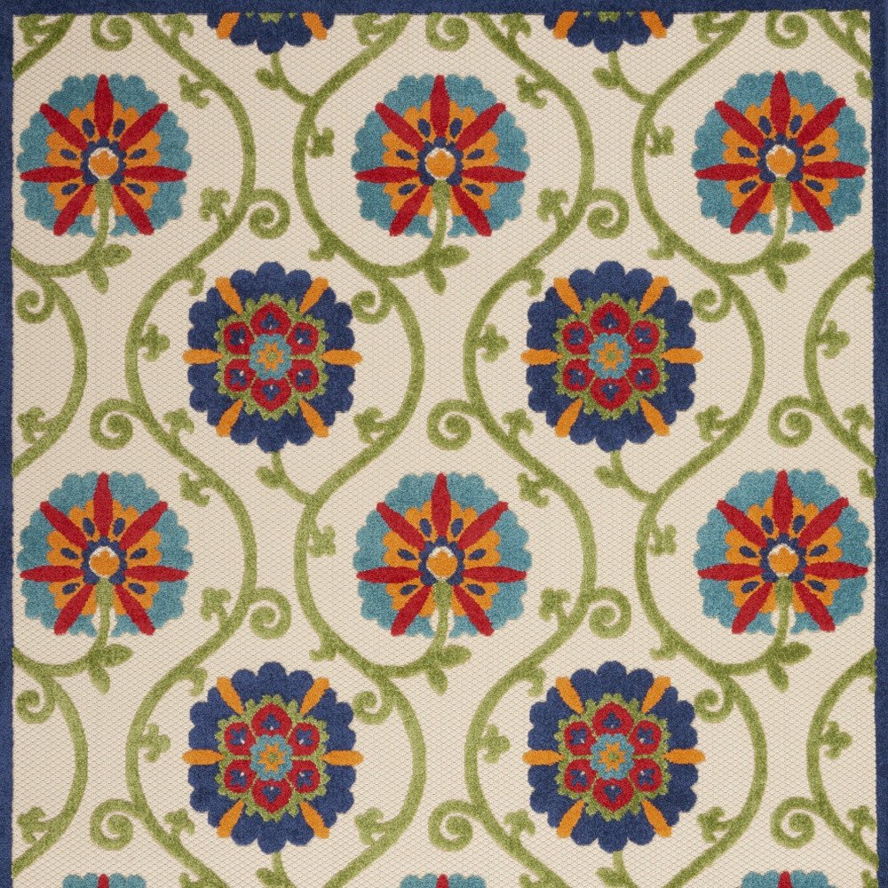 6' X 9' Navy Blue Beige Green Blue And Red Floral Indoor Outdoor Area Rug HomeRoots