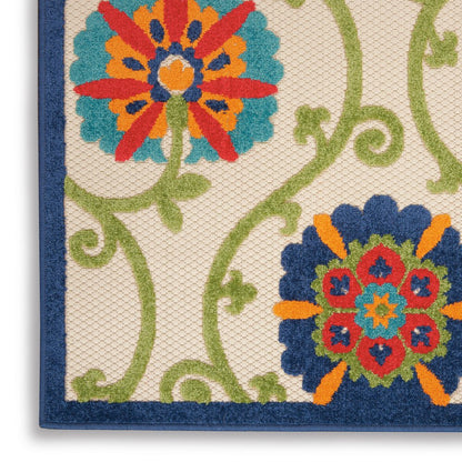 6' X 9' Navy Blue Beige Green Blue And Red Floral Indoor Outdoor Area Rug HomeRoots