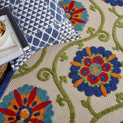6' X 9' Navy Blue Beige Green Blue And Red Floral Indoor Outdoor Area Rug HomeRoots