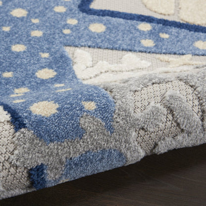 5' Navy Blue And Gray Round Starfish Indoor Outdoor Area Rug HomeRoots