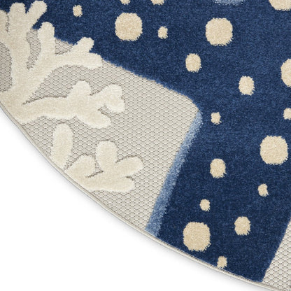 5' Navy Blue And Gray Round Starfish Indoor Outdoor Area Rug HomeRoots