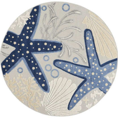 5' Navy Blue And Gray Round Starfish Indoor Outdoor Area Rug HomeRoots
