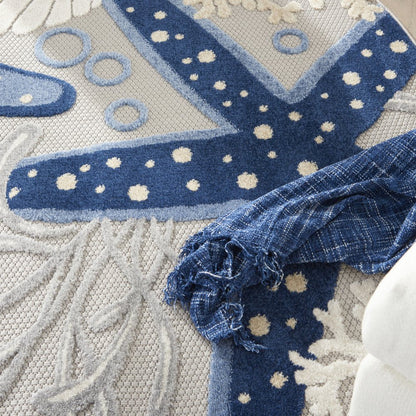 5' Navy Blue And Gray Round Starfish Indoor Outdoor Area Rug HomeRoots