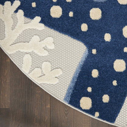 5' Navy Blue And Gray Round Starfish Indoor Outdoor Area Rug HomeRoots