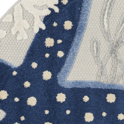 5' Navy Blue And Gray Round Starfish Indoor Outdoor Area Rug HomeRoots