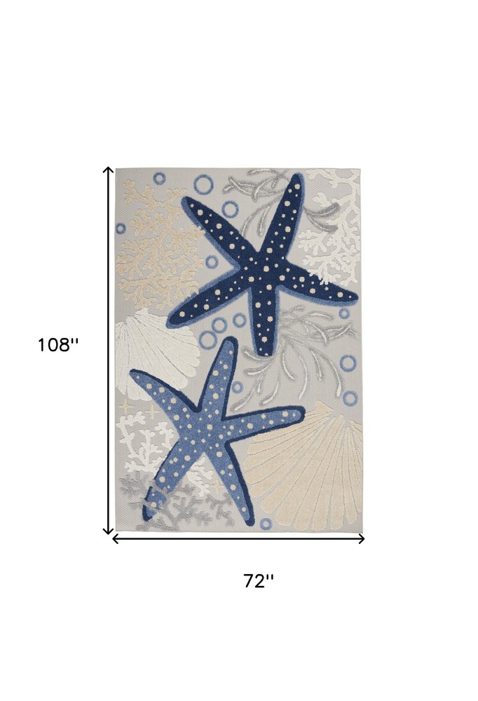 6' X 9' Navy Blue And Gray Starfish Indoor Outdoor Area Rug — view 2