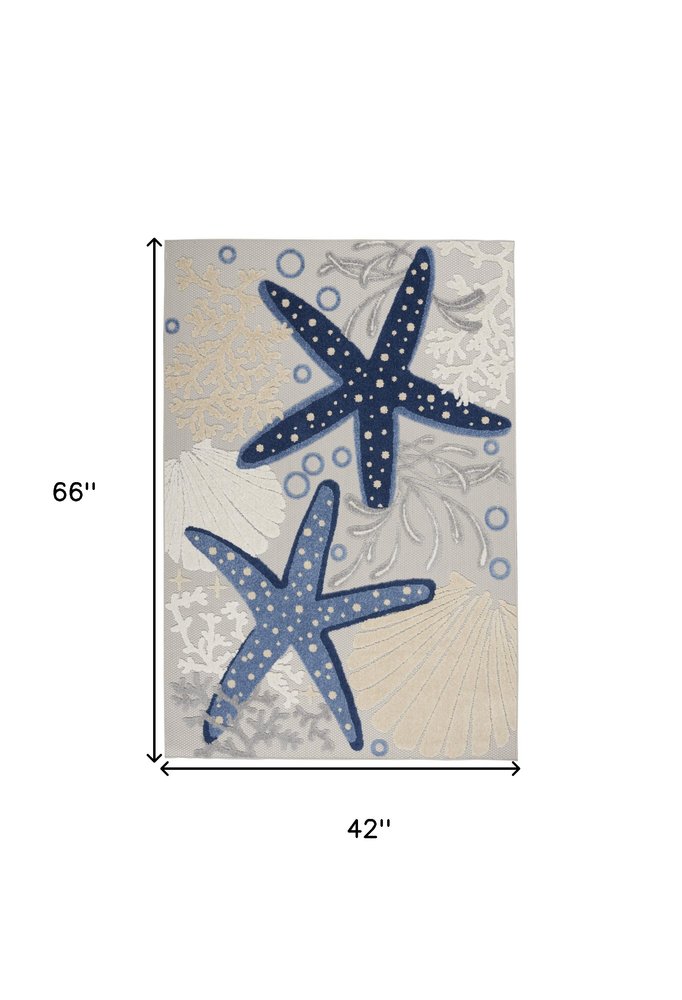 4' X 6' Navy Blue And Gray Starfish Indoor Outdoor Area Rug HomeRoots