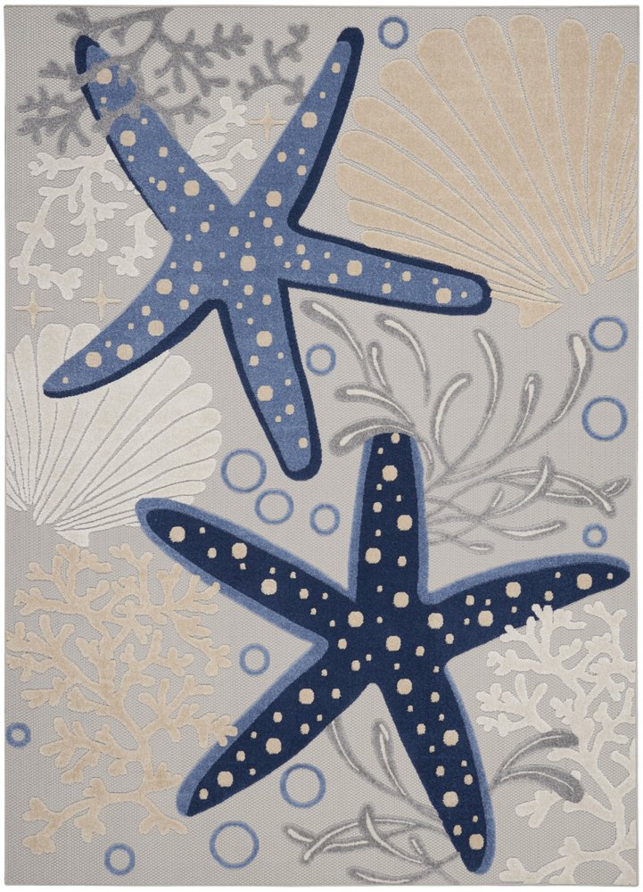 8' X 11' Blue And Gray Starfish Indoor Outdoor Area Rug HomeRoots