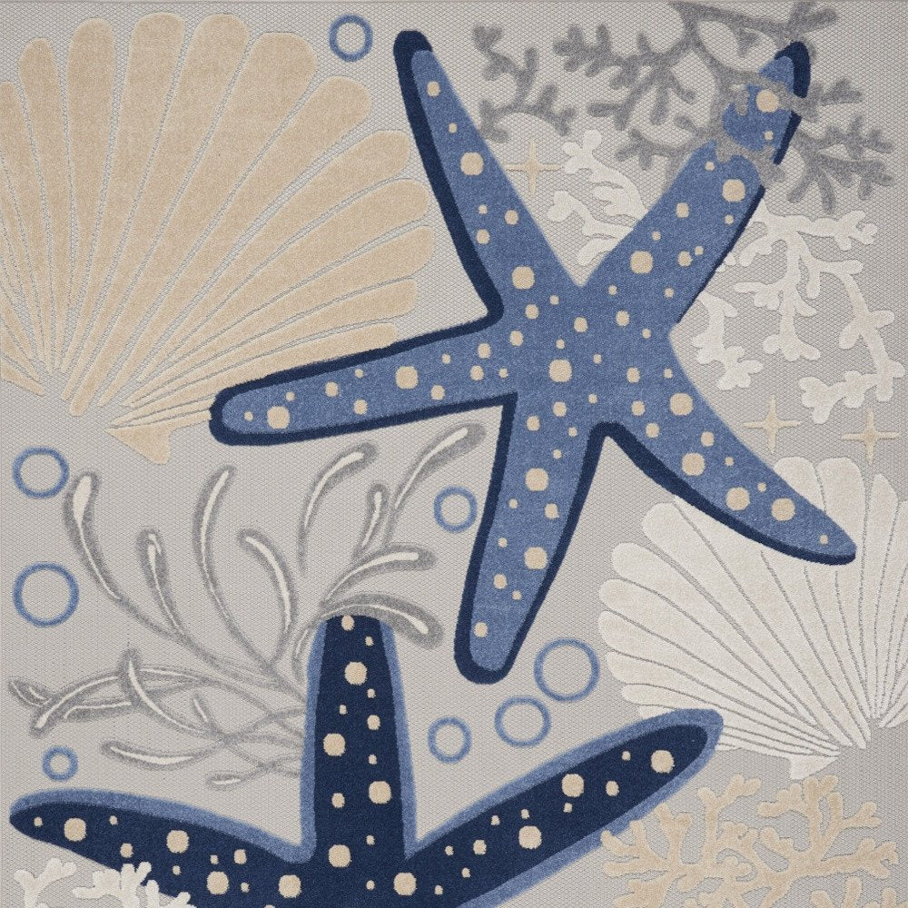 8' X 11' Blue And Gray Starfish Indoor Outdoor Area Rug HomeRoots