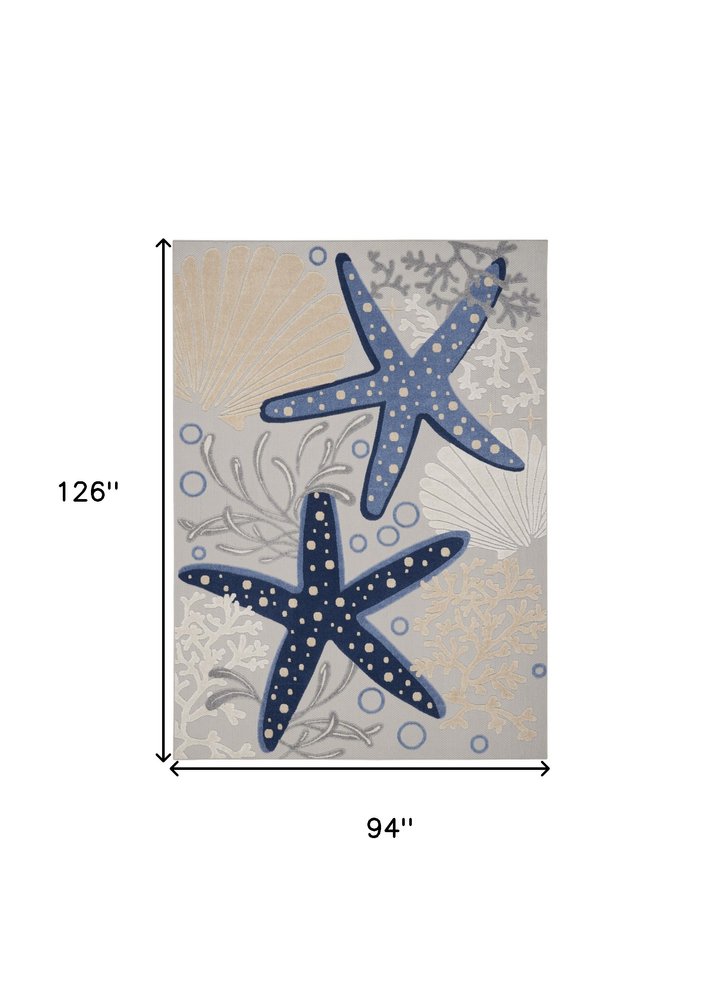 8' X 11' Blue And Gray Starfish Indoor Outdoor Area Rug — view 1