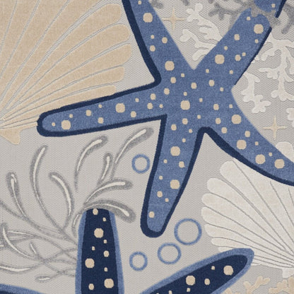8' X 11' Blue And Gray Starfish Indoor Outdoor Area Rug HomeRoots