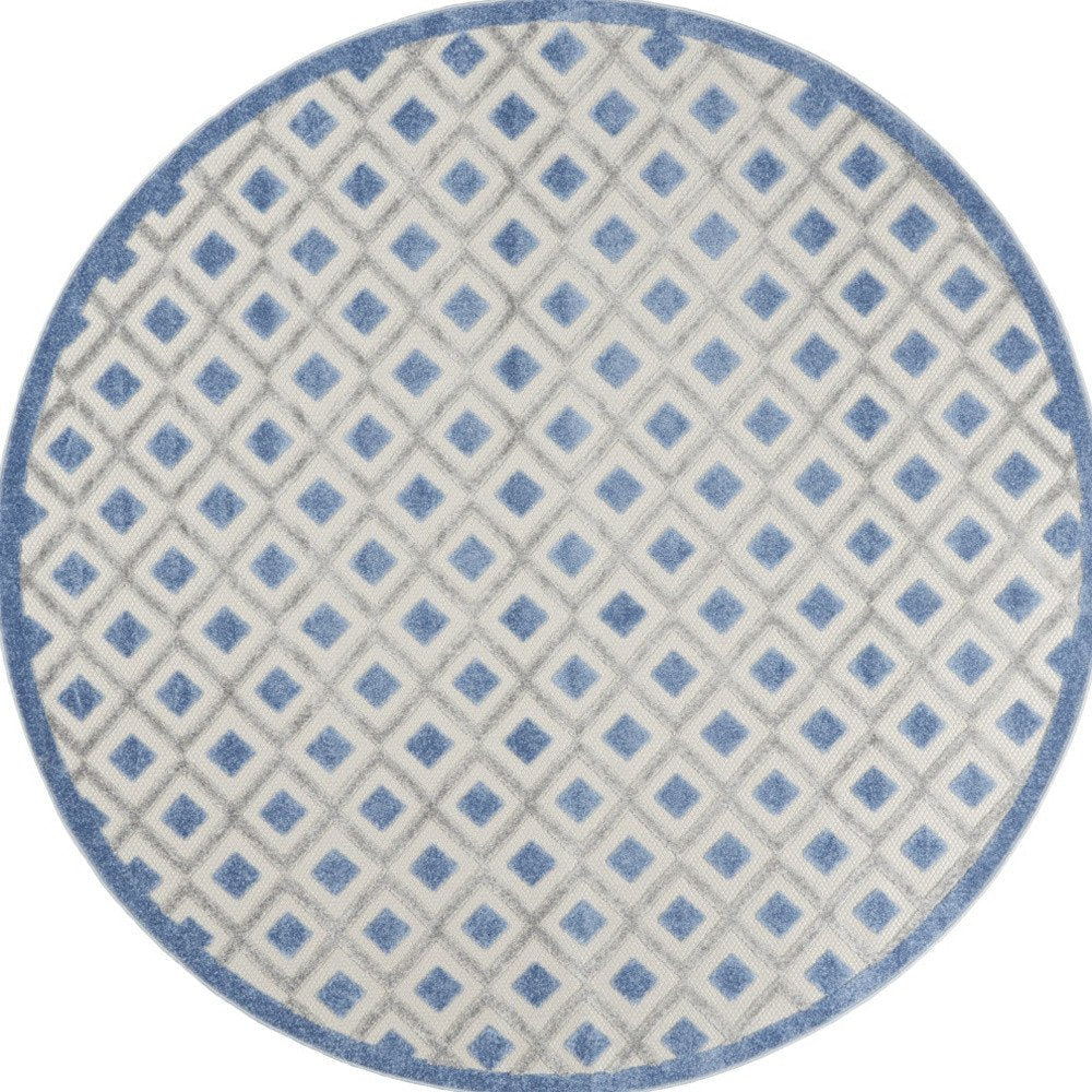 8' Blue And Gray Round Geometric Indoor Outdoor Area Rug — view 3