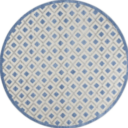 8' Blue And Gray Round Geometric Indoor Outdoor Area Rug HomeRoots