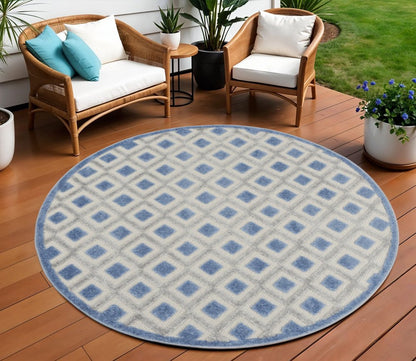 8' Blue And Gray Round Geometric Indoor Outdoor Area Rug HomeRoots