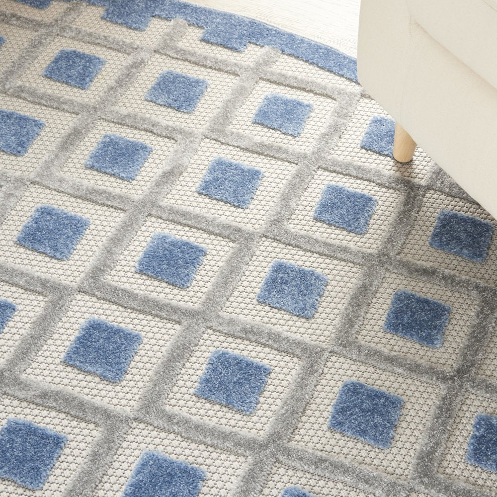 8' Blue And Gray Round Geometric Indoor Outdoor Area Rug — view 7