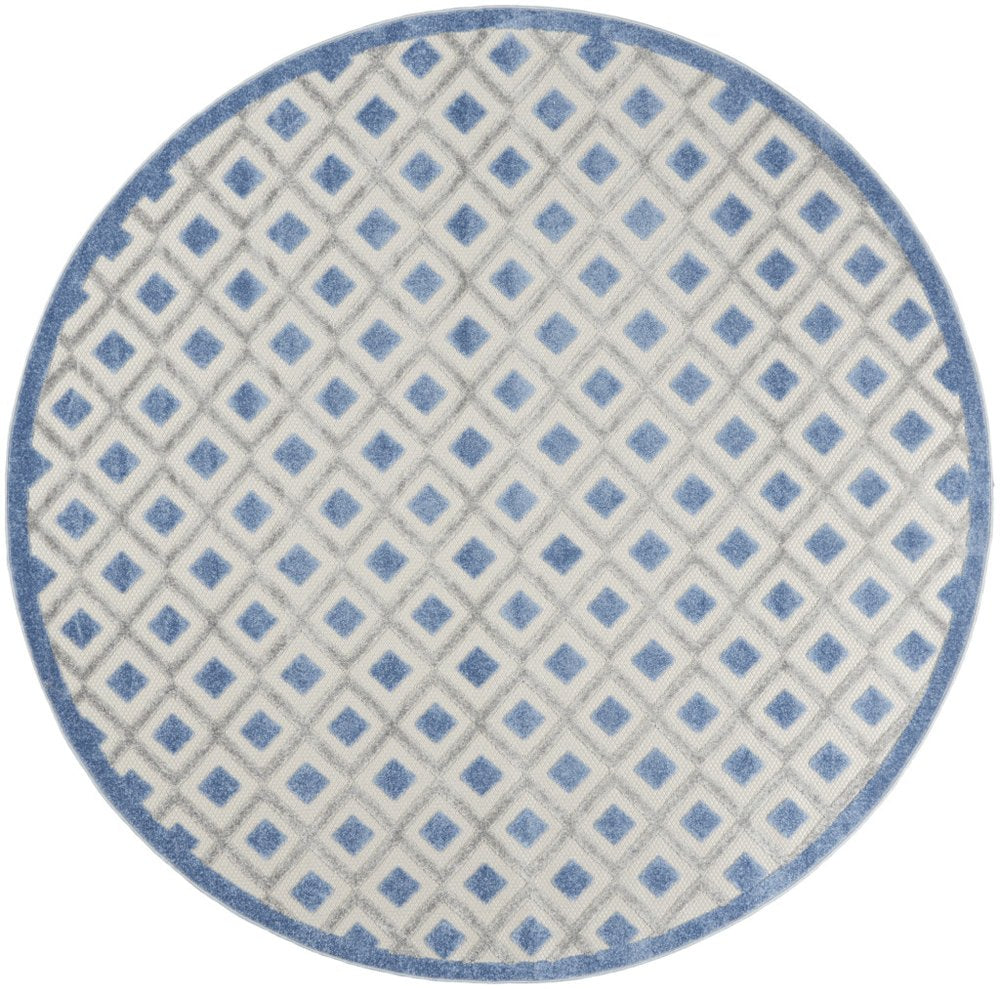 8' Blue And Gray Round Geometric Indoor Outdoor Area Rug — view 8