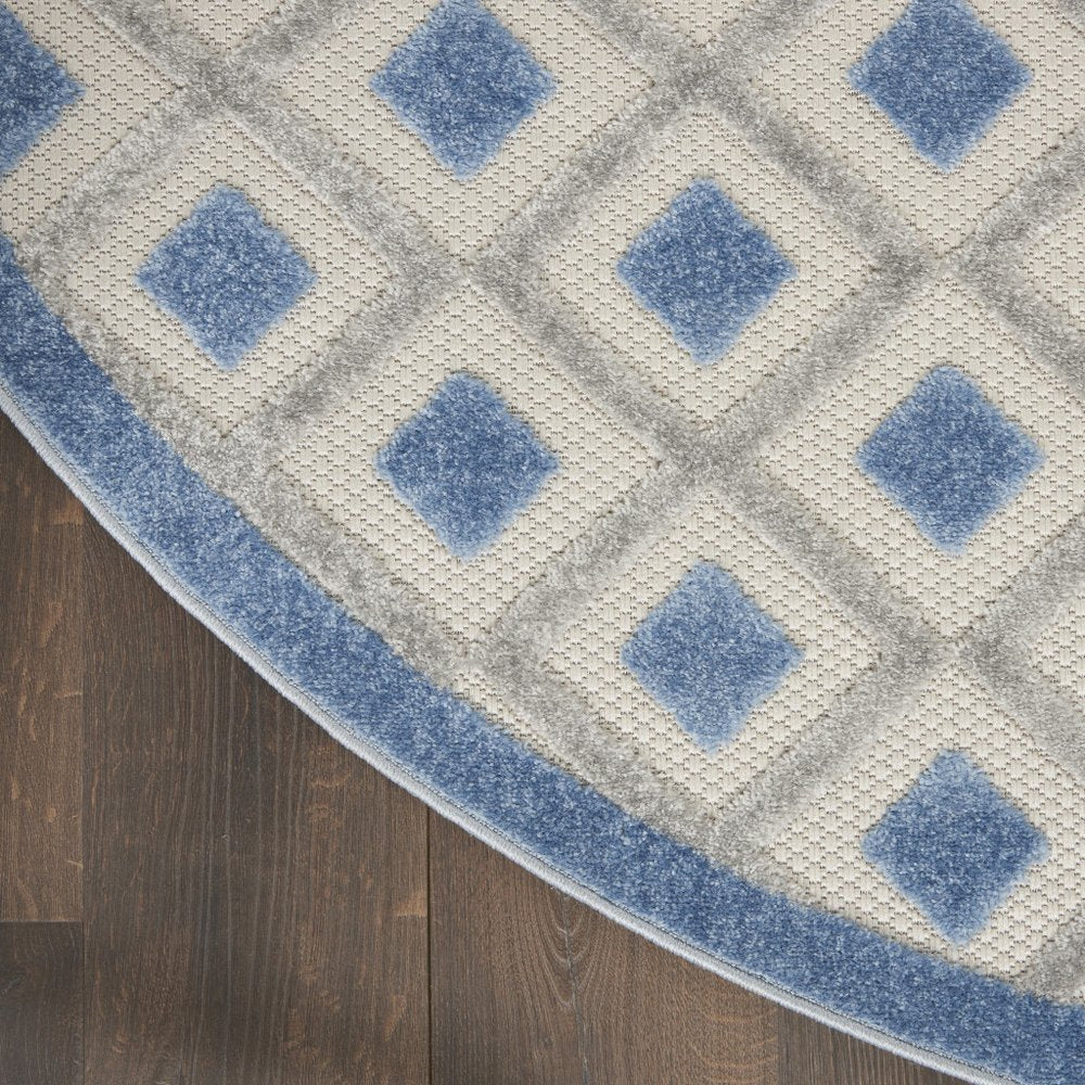 8' Blue And Gray Round Geometric Indoor Outdoor Area Rug HomeRoots