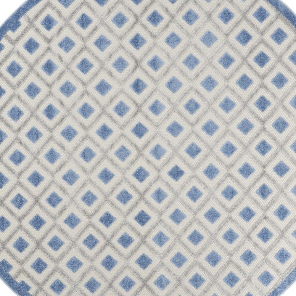 8' Blue And Gray Round Geometric Indoor Outdoor Area Rug HomeRoots