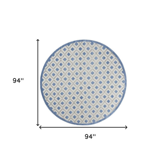 8' Blue And Gray Round Geometric Indoor Outdoor Area Rug