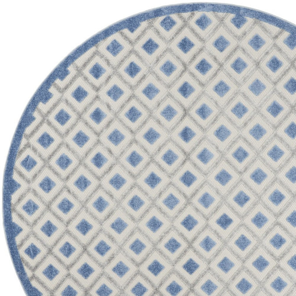 8' Blue And Gray Round Geometric Indoor Outdoor Area Rug — view 2