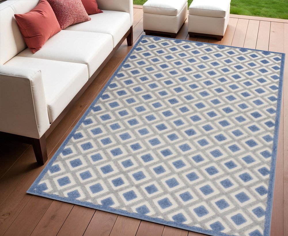 4' X 6' Blue And Gray Geometric Indoor Outdoor Area Rug HomeRoots