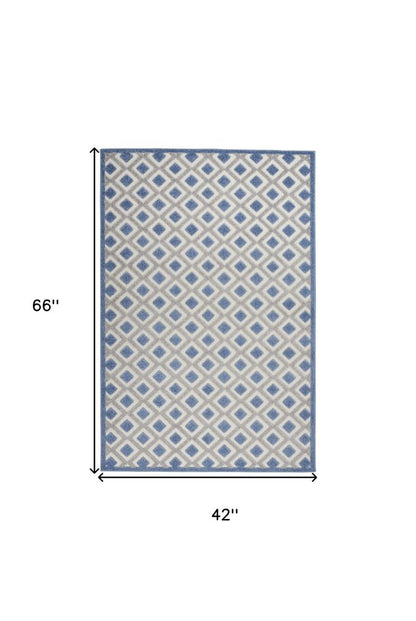 4' X 6' Blue And Gray Geometric Indoor Outdoor Area Rug HomeRoots