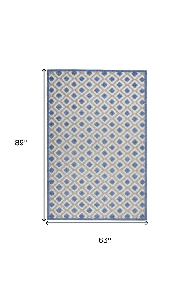 5' X 8' Blue And Gray Geometric Indoor Outdoor Area Rug HomeRoots