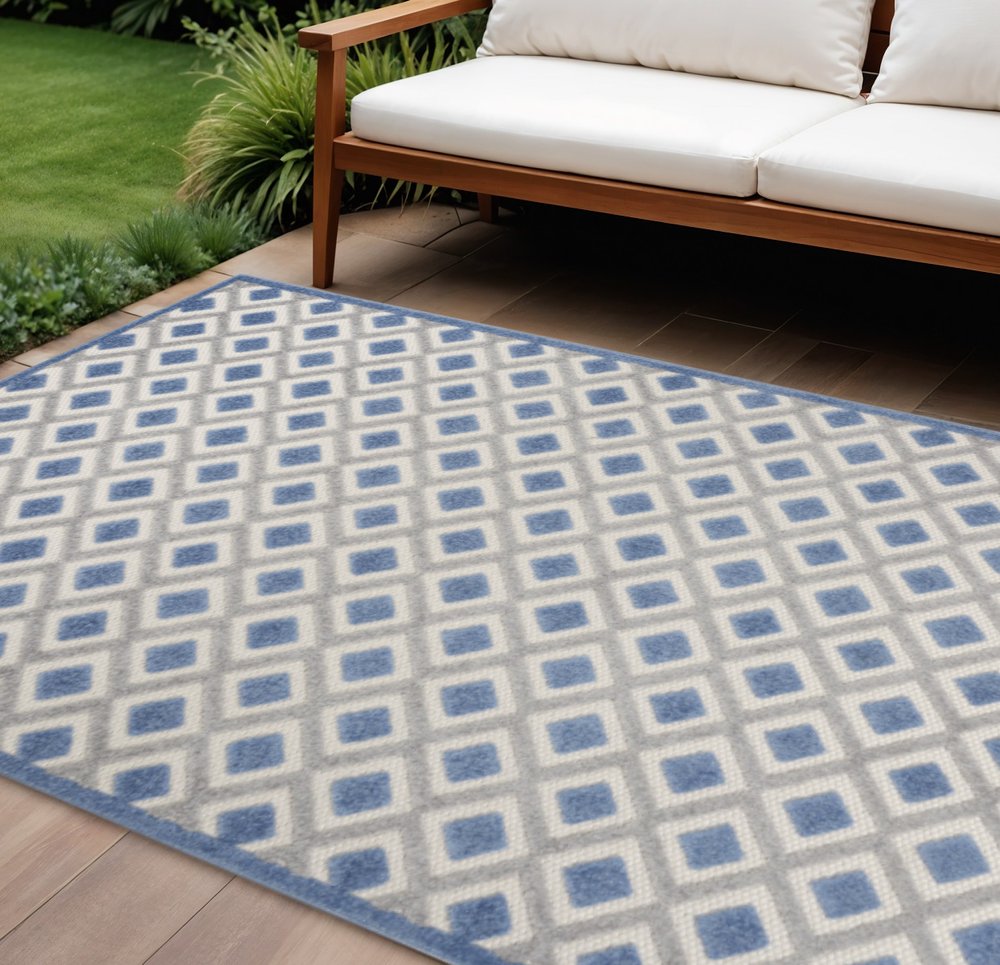 8' X 11' Blue And Gray Geometric Indoor Outdoor Area Rug HomeRoots