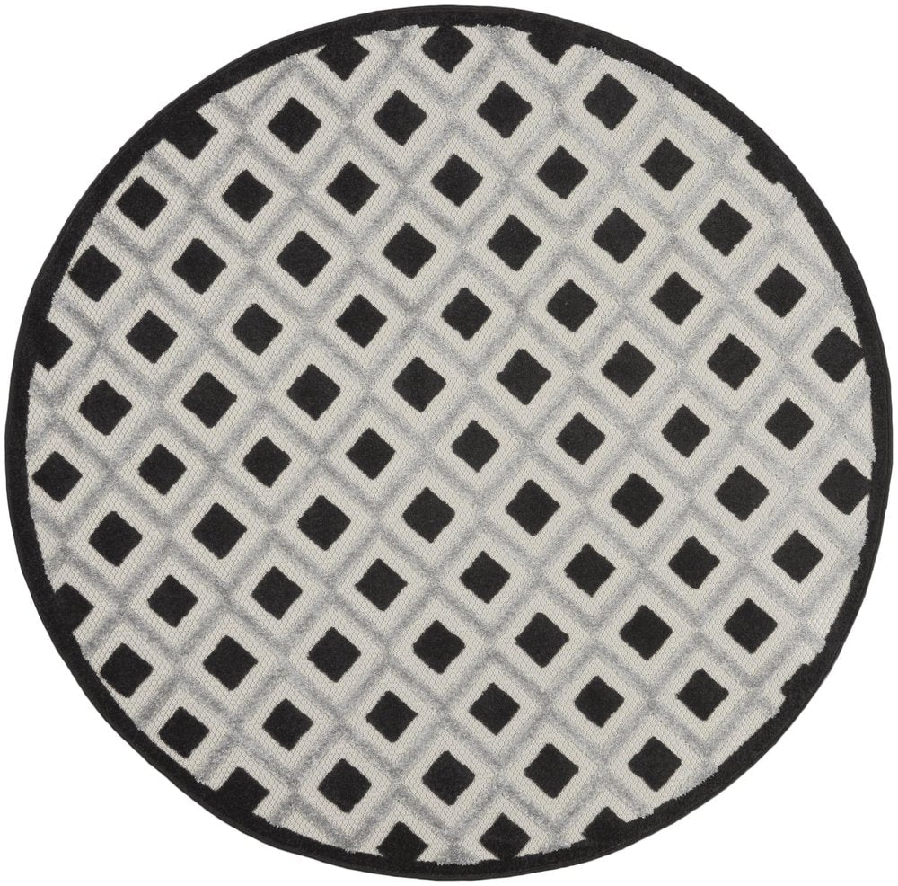 4' Black And White Round Geometric Indoor Outdoor Area Rug HomeRoots