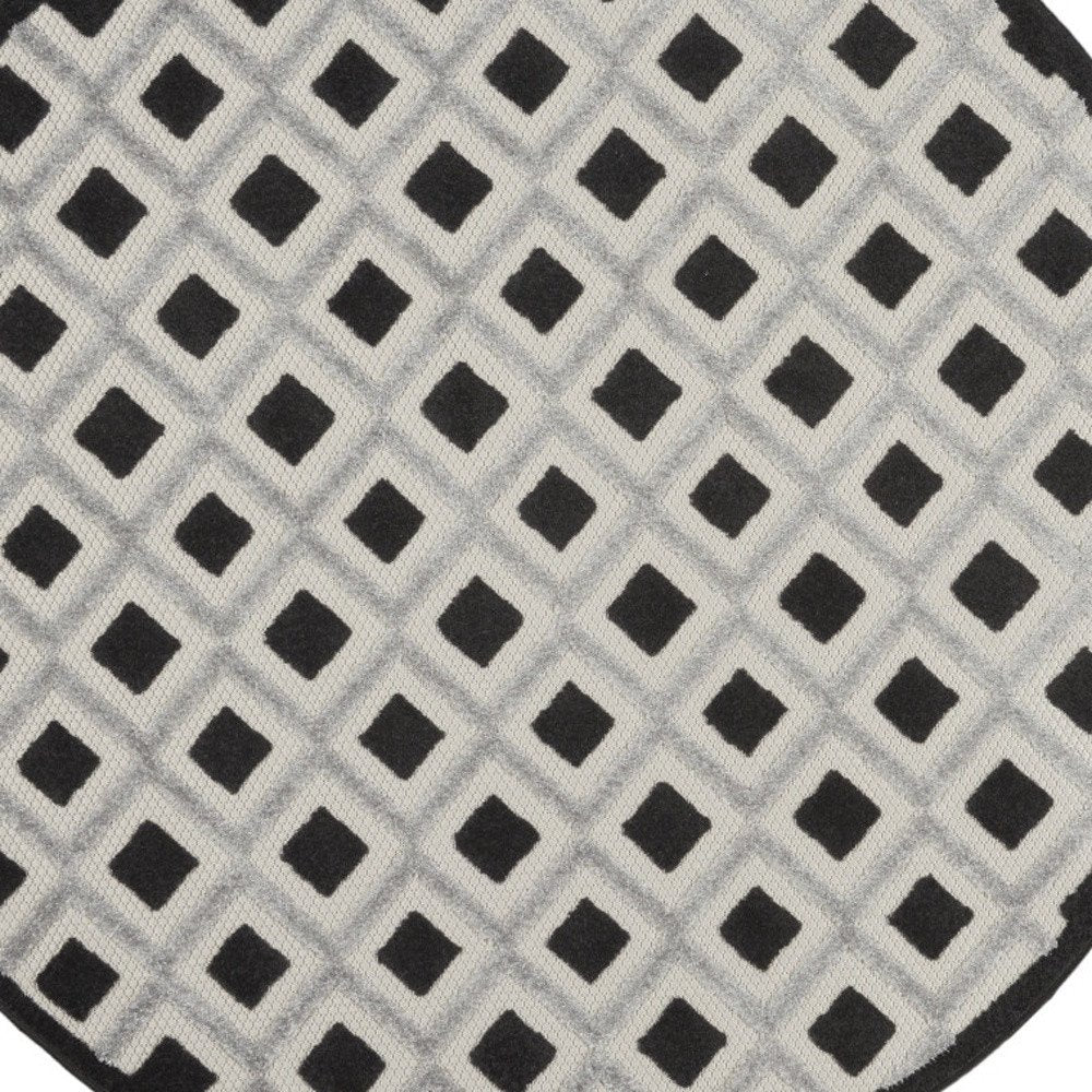 4' Black And White Round Geometric Indoor Outdoor Area Rug — view 2