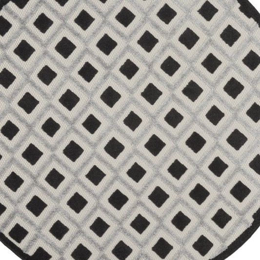 4' Black And White Round Geometric Indoor Outdoor Area Rug