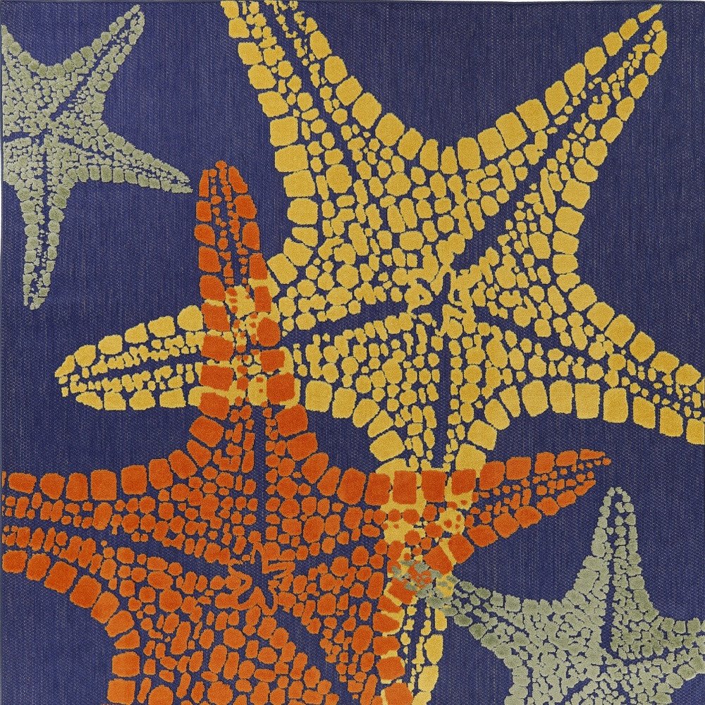 9' X 12' Blue Yellow And Orange Starfish Indoor Outdoor Area Rug HomeRoots