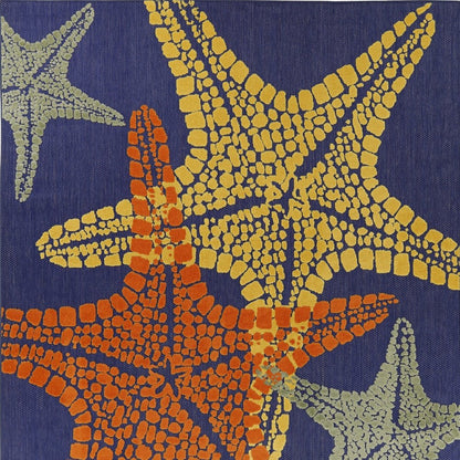 9' X 12' Blue Yellow And Orange Starfish Indoor Outdoor Area Rug HomeRoots