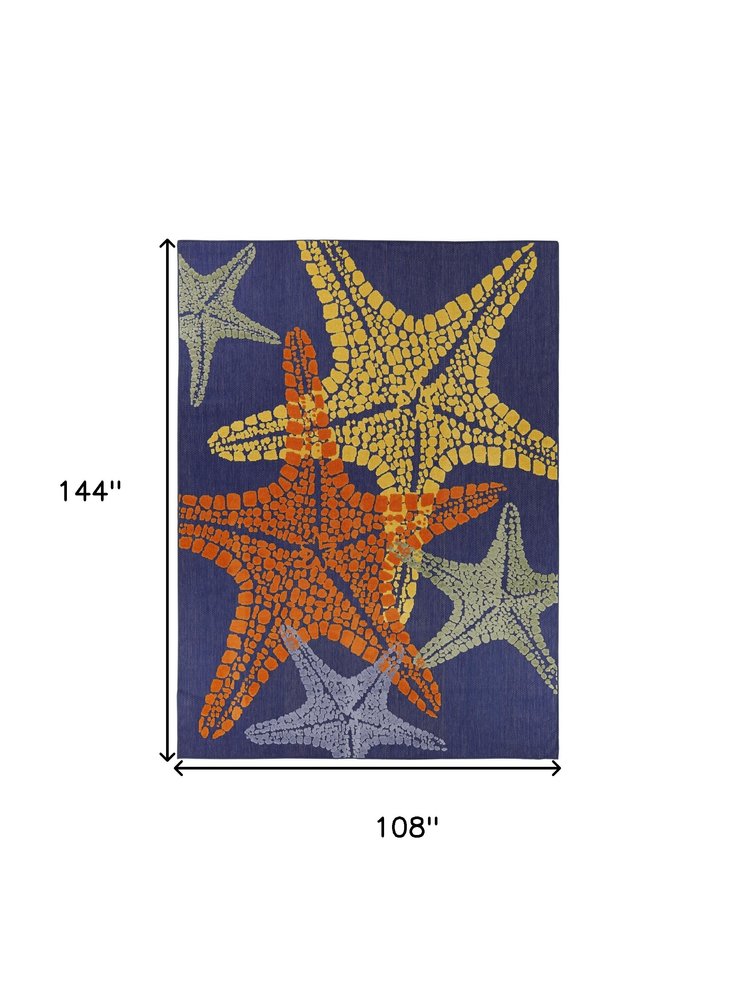 9' X 12' Blue Yellow And Orange Starfish Indoor Outdoor Area Rug HomeRoots