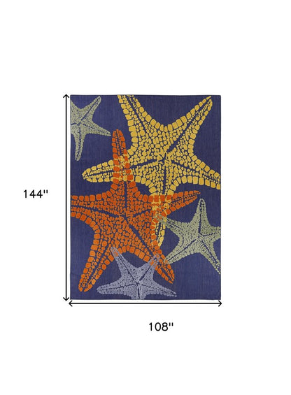 9' X 12' Blue Yellow And Orange Starfish Indoor Outdoor Area Rug HomeRoots