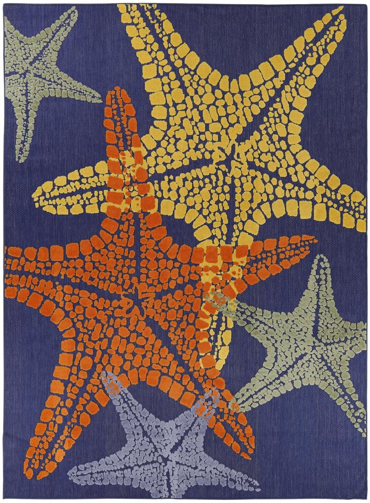 9' X 12' Blue Yellow And Orange Starfish Indoor Outdoor Area Rug HomeRoots