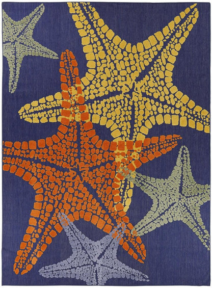 9' X 12' Blue Yellow And Orange Starfish Indoor Outdoor Area Rug HomeRoots