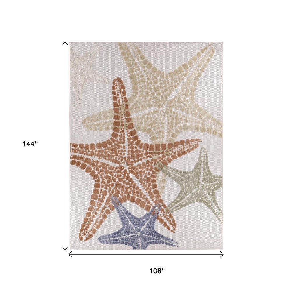 9' X 12' Ivory Blue Yellow Orange And Green Starfish Indoor Outdoor Area Rug HomeRoots
