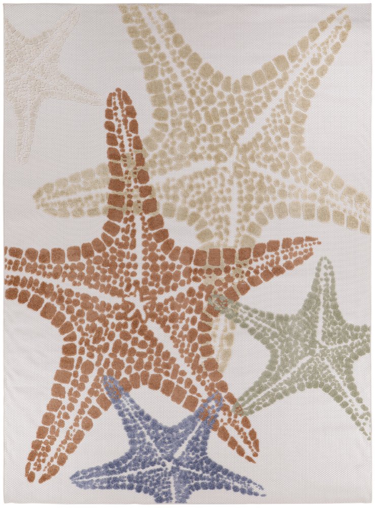 9' X 12' Ivory Blue Yellow Orange And Green Starfish Indoor Outdoor Area Rug HomeRoots