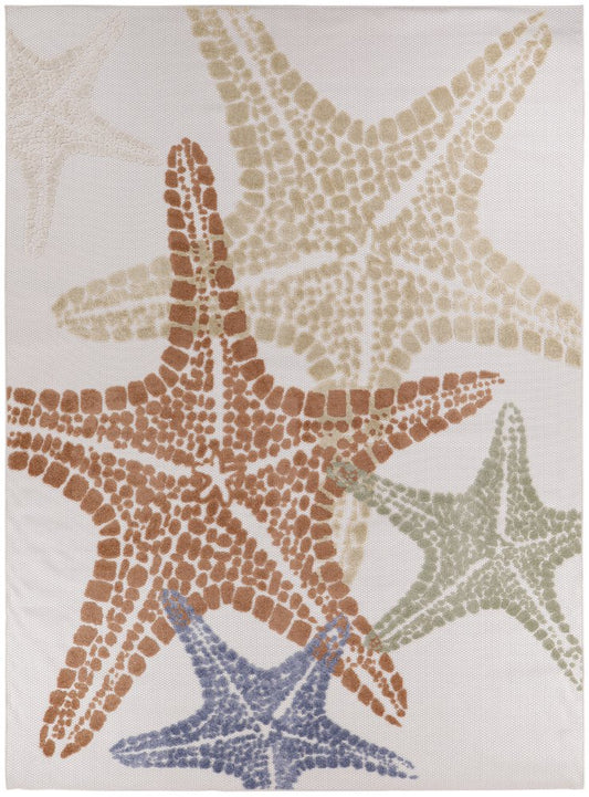 9' X 12' Ivory Blue Yellow Orange And Green Starfish Indoor Outdoor Area Rug HomeRoots