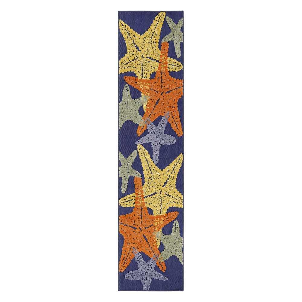 6' Blue Yellow And Orange Starfish Indoor Outdoor Runner Rug HomeRoots