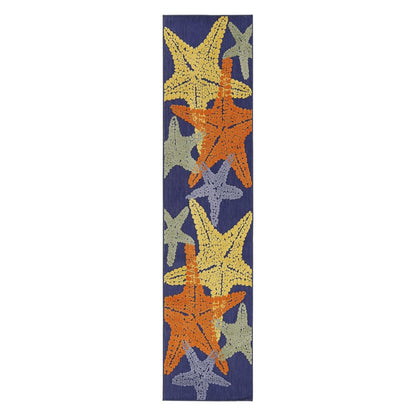 6' Blue Yellow And Orange Starfish Indoor Outdoor Runner Rug HomeRoots