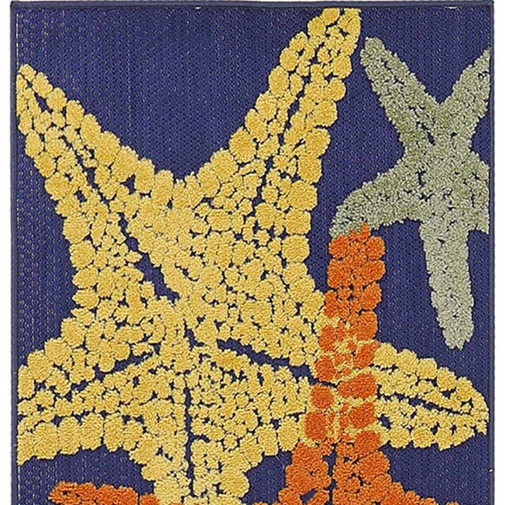 6' Blue Yellow And Orange Starfish Indoor Outdoor Runner Rug HomeRoots