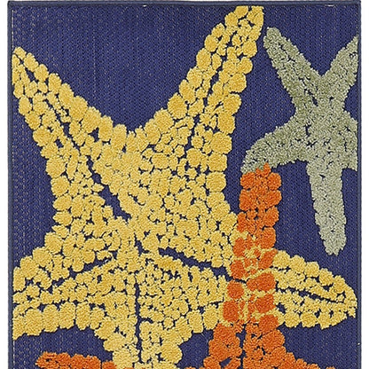 6' Blue Yellow And Orange Starfish Indoor Outdoor Runner Rug HomeRoots