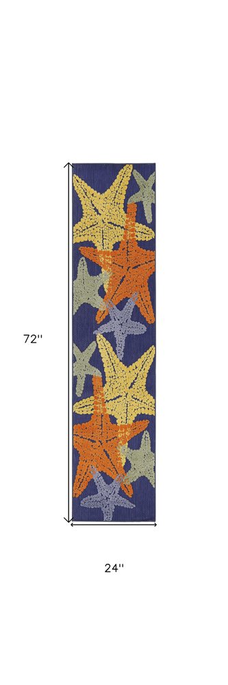 6' Blue Yellow And Orange Starfish Indoor Outdoor Runner Rug HomeRoots
