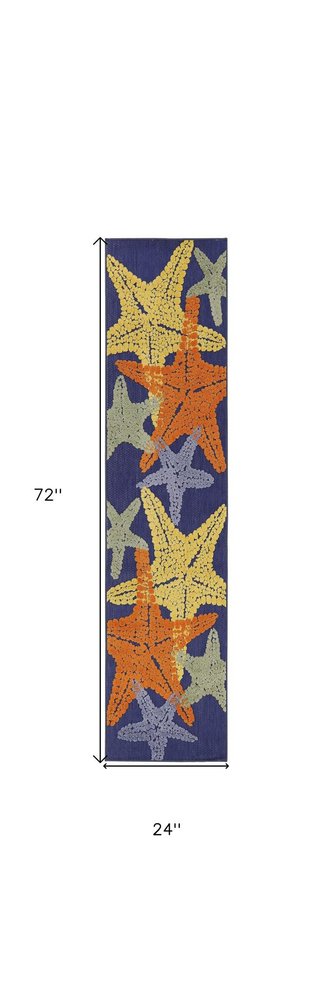 6' Blue Yellow And Orange Starfish Indoor Outdoor Runner Rug HomeRoots
